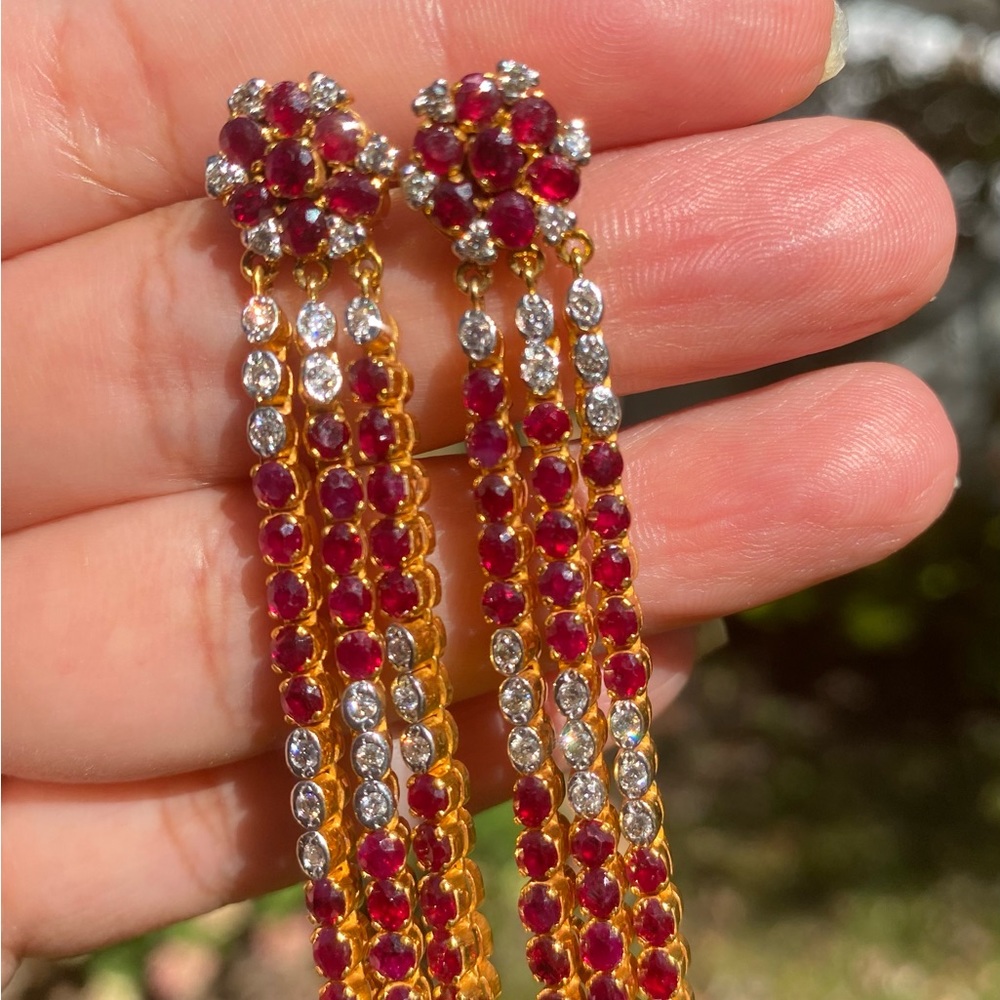 !Heavy! New Ruby & Diamond Dangle Earrings In 18k… - image 5